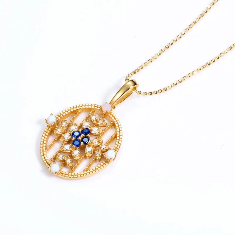 Hollow Blue Sapphire Pearl Pendant