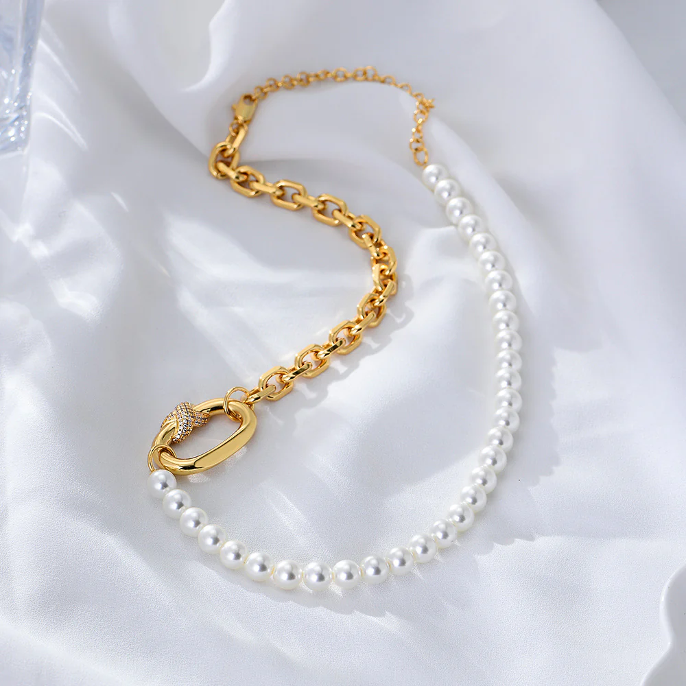 Half Pearl Half Chain Necklace
