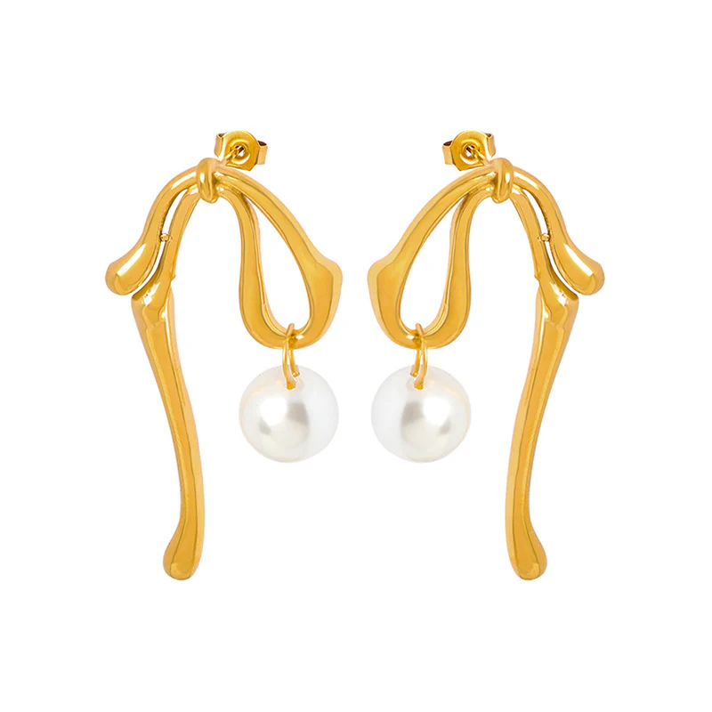 Irregular Bow Dangle Pearl Earring