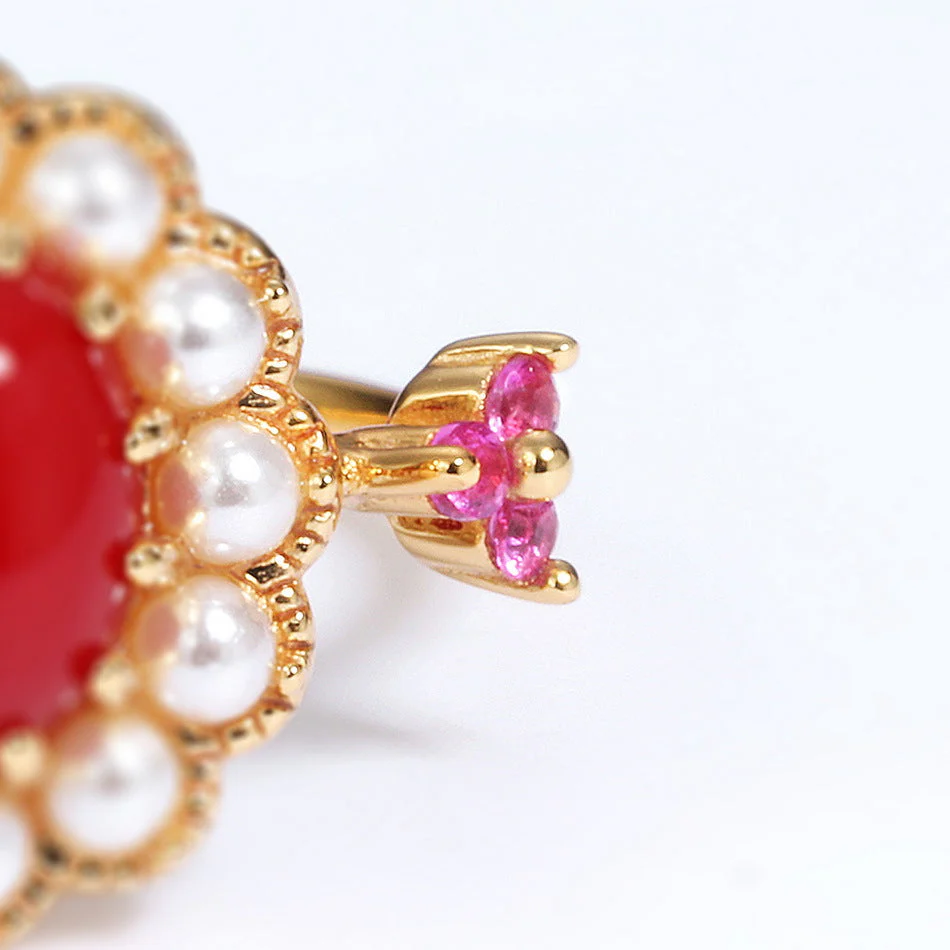 Red Coral Pearl Ring