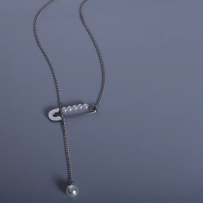Pearl Drop Paperclip Pendant Y Necklace