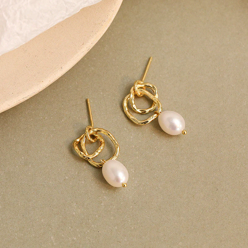 Double Hoop Pearl Earrings