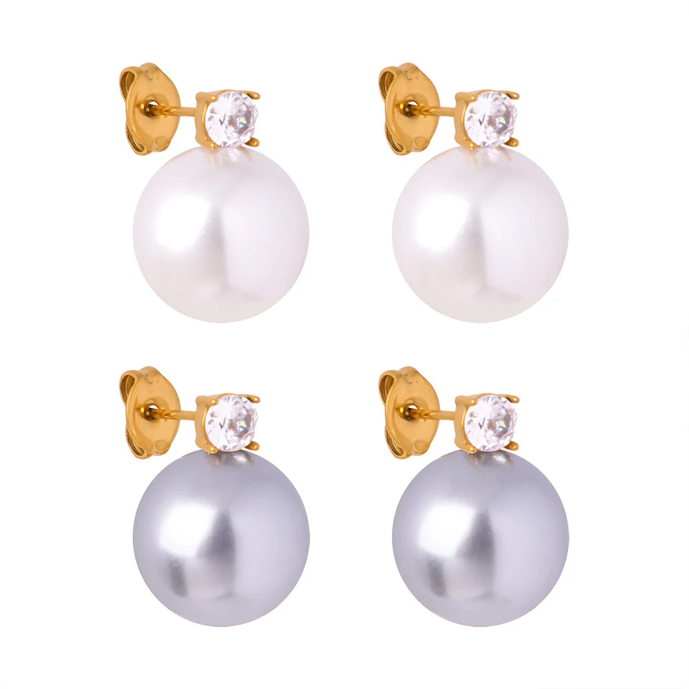 Diamond and 12mm Pearl Stud Earrings