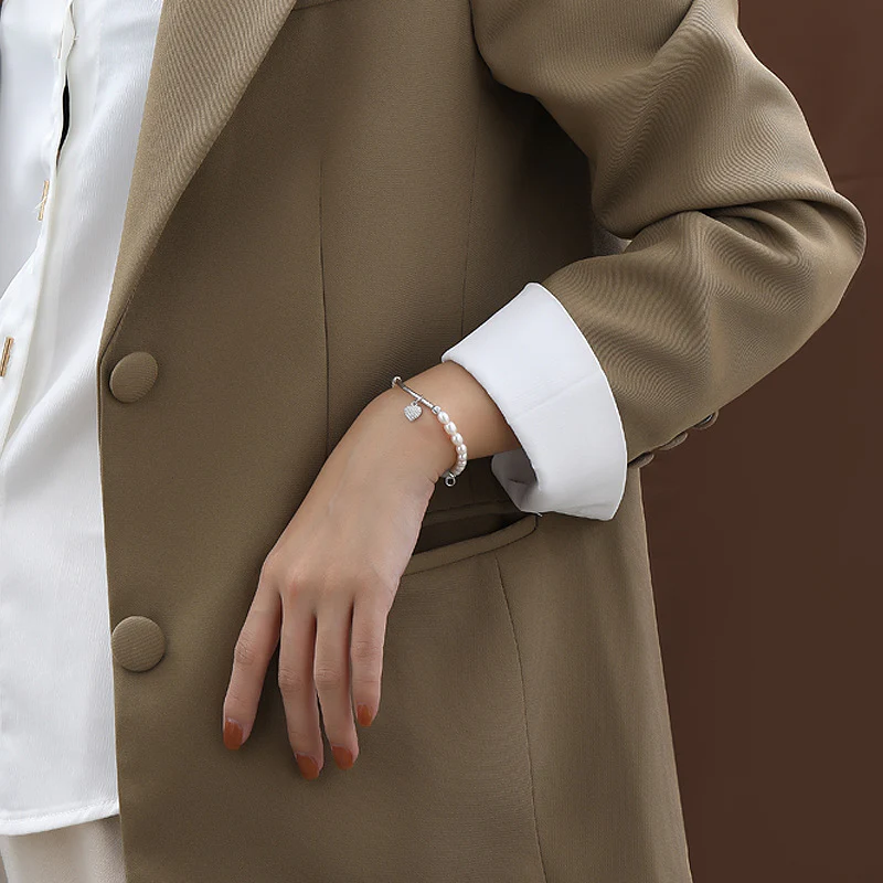 Rice Pearl Bracelet With Love Heart Charm