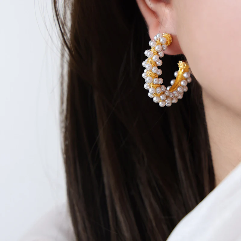 C Shape Pearl Wrap Earrings