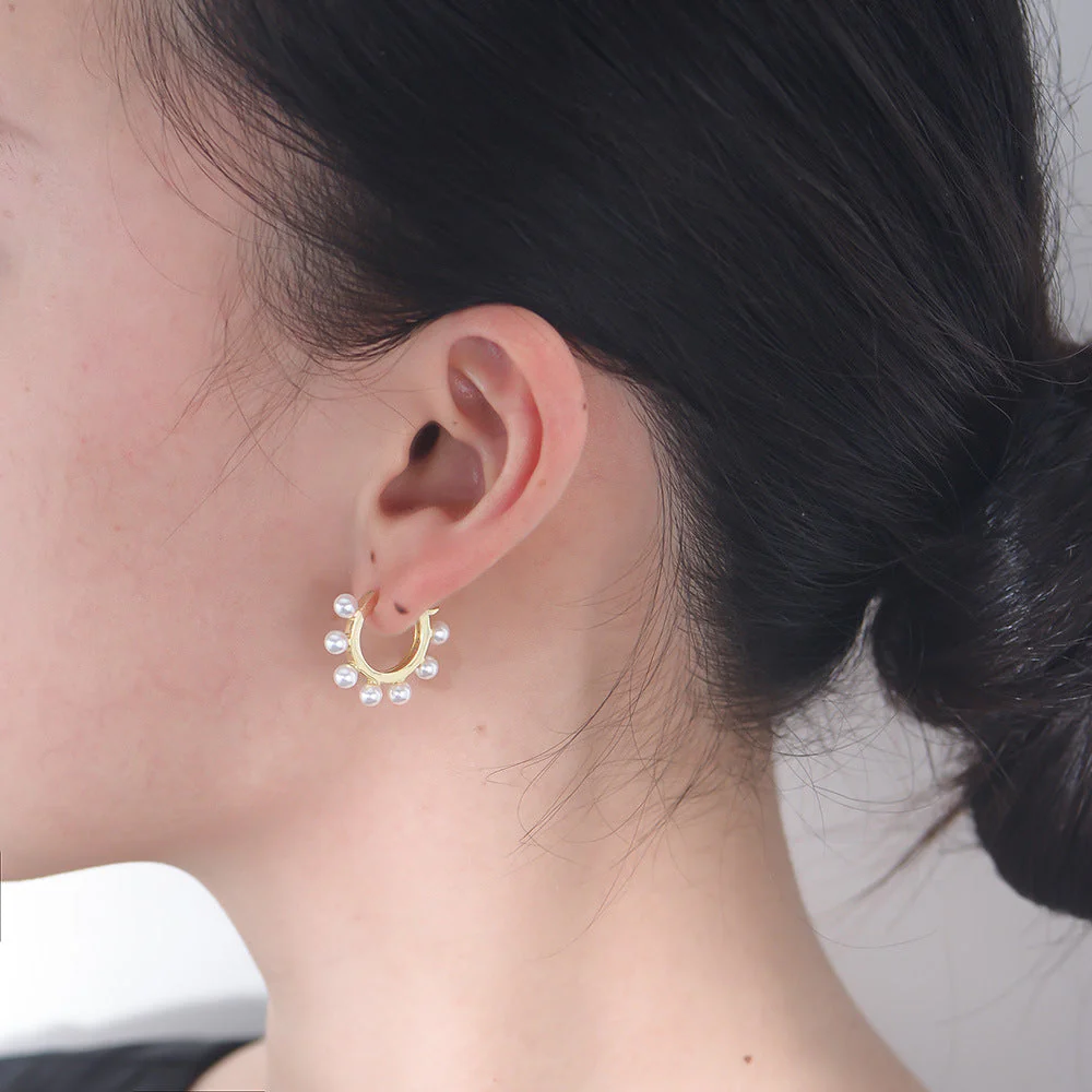 Pearl Hoop Earring Zircon Diamond