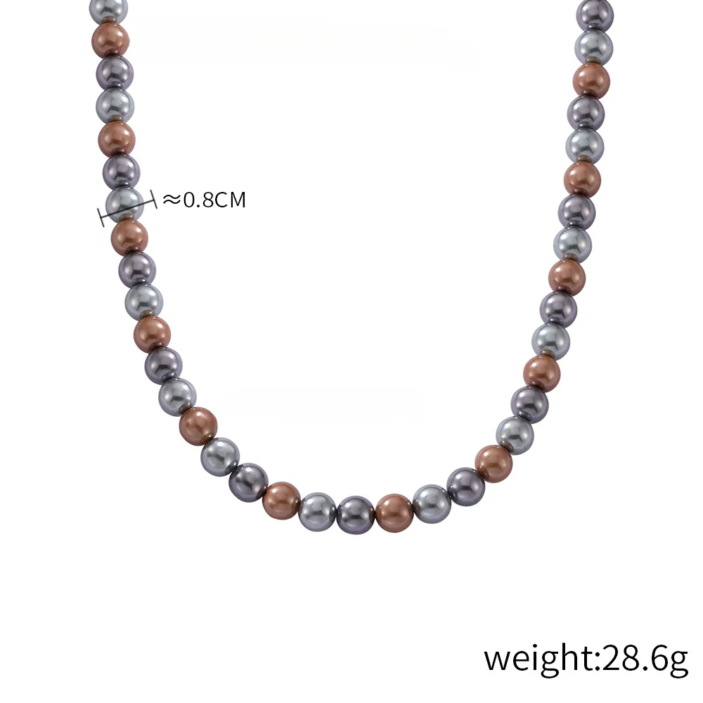 8mm 10mm 12mm White Grey Brown Pearl Bead Necklace