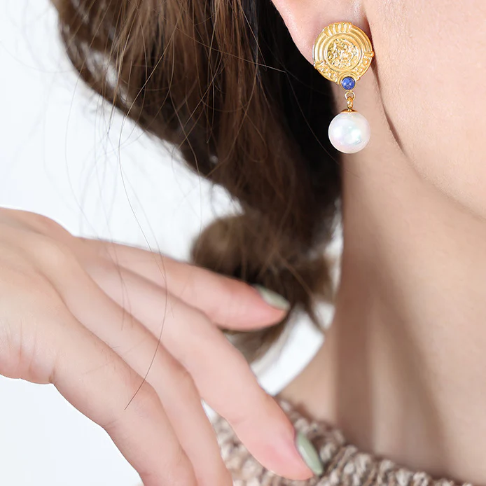 Vintage Blue Jade and Dangle Pearl Earring