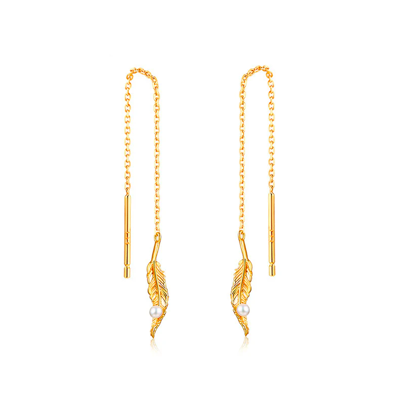 Long Tassel Pearl Feather Earrings