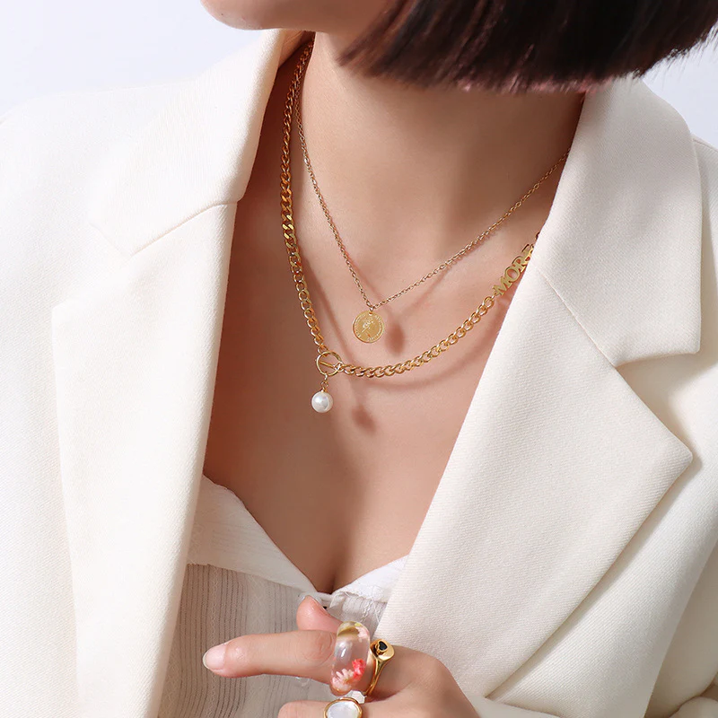 OT Clasp Pearl Drop Pendant Thick Necklace