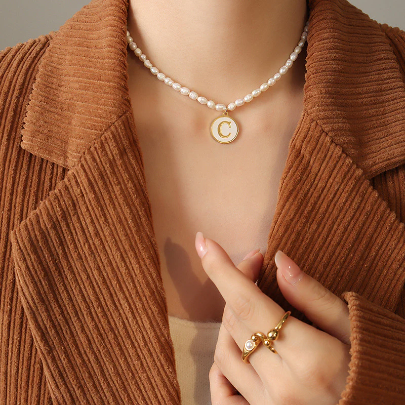 26 Initial Letter Pendant Freshwater Pearl Necklace