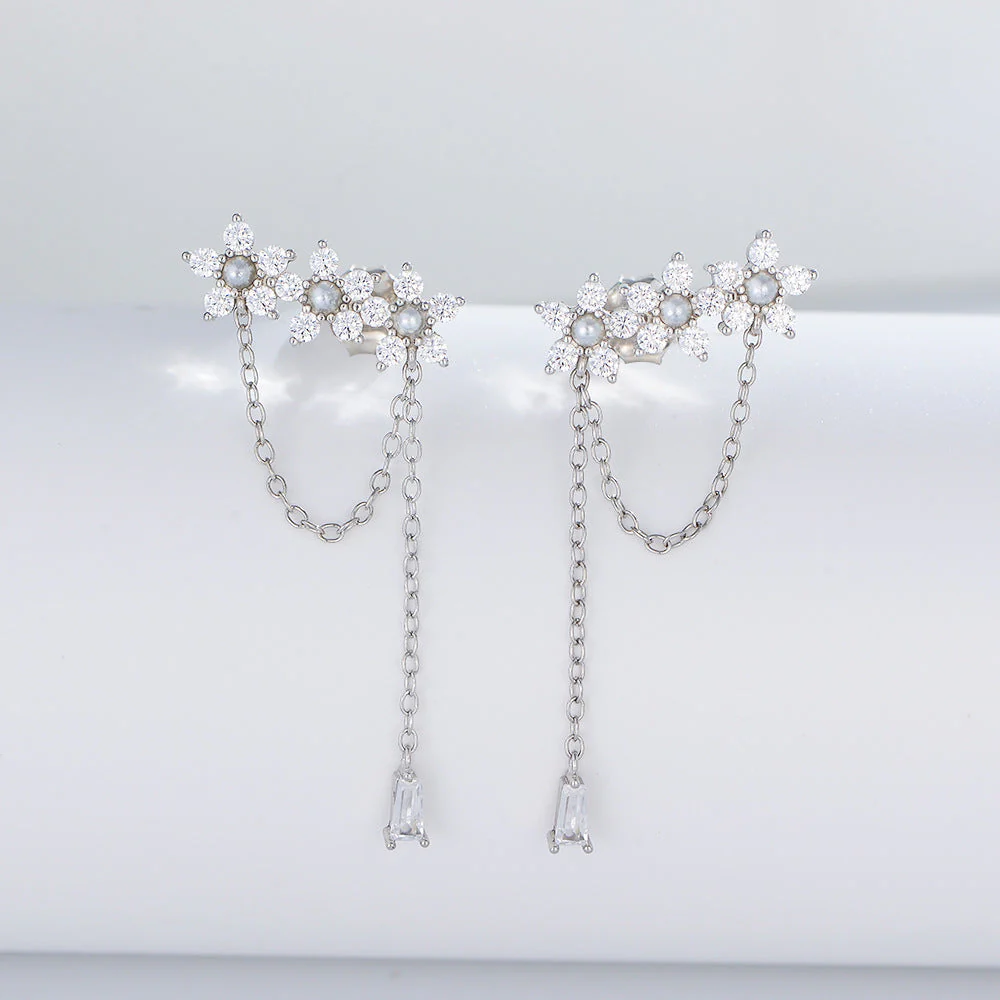 Pearl Earrings Flower Zircon Tassel