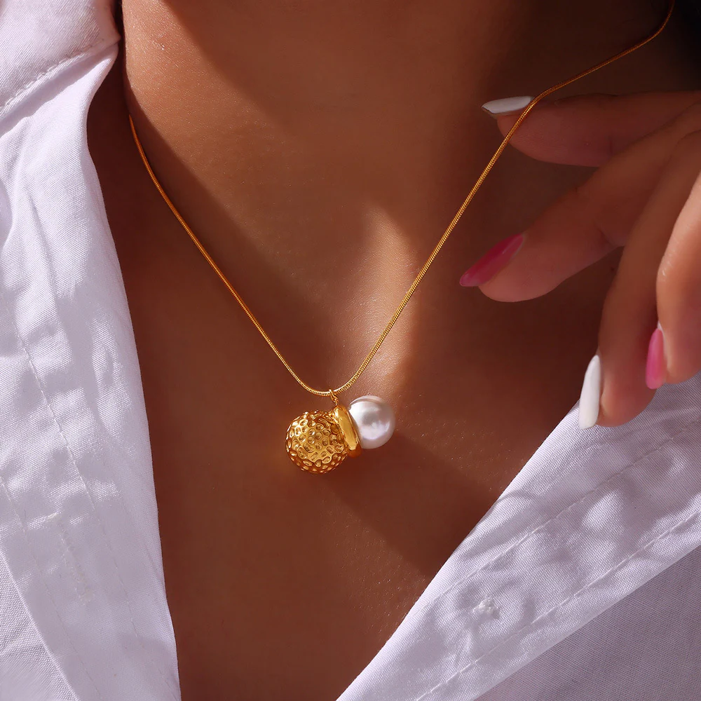 Personality Peanut Pearl Necklace and Earring Set