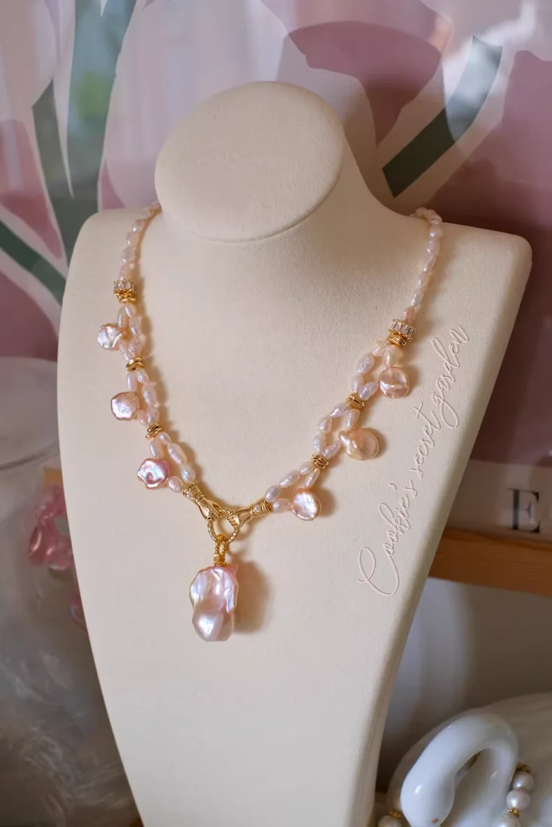 【Monet Garden Collection】 Handmade Princess of Lotus Baroque Pearl Necklace