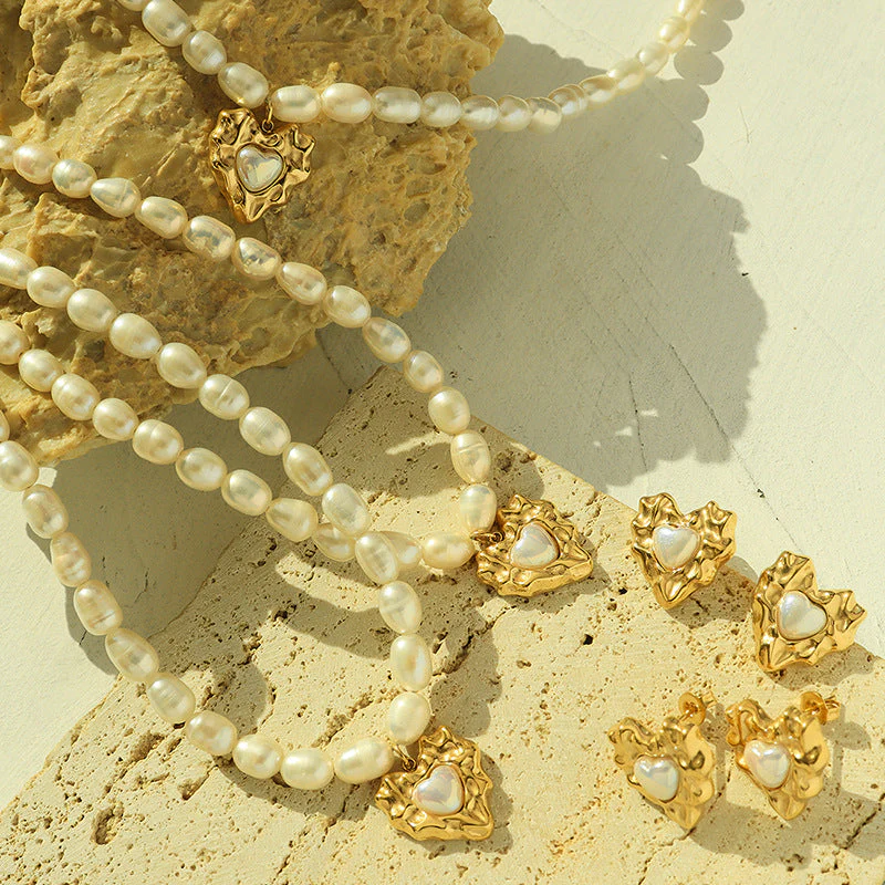 Heart Pearl Necklace and Earring Set