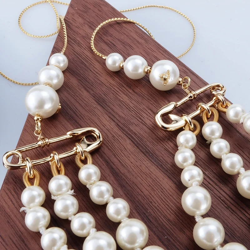 VIVI Half Chain Half 3 Row Pearl Necklace | Best Replica Jewelry™