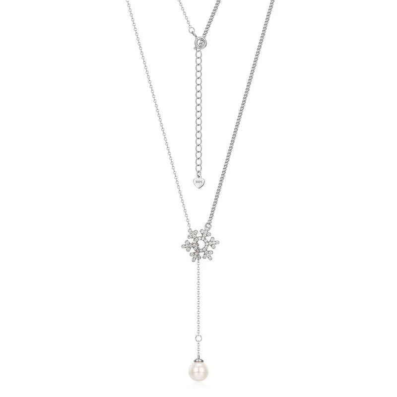 Snowflake Floating Pearl Necklace