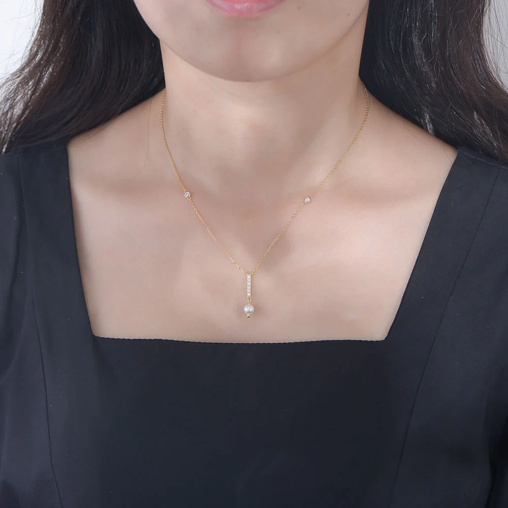 Zirconia Tassel Pearl Pendant Necklace