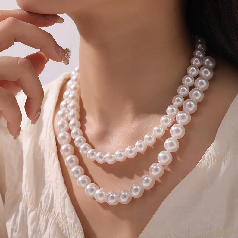 8mm 10mm 12mm White Grey Brown Pearl Bead Necklace