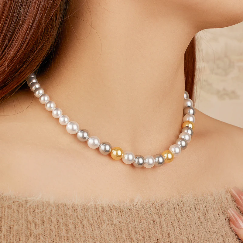 Gradient Sizes Mixed Color Pearl Necklace