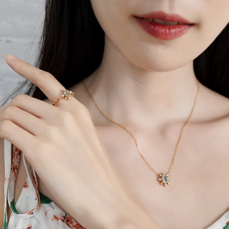 Sky Blue Topaz and Pearl Ring