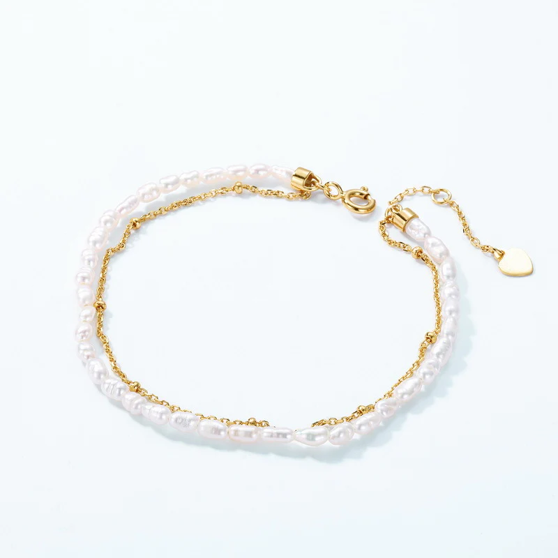 S925 Chain and Freshwater Pearl Two Layers Bracelet