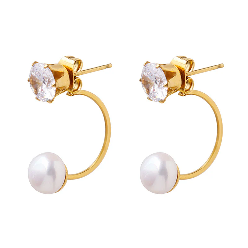 Two Wear Ways Zircon and Pearl Stud Earring