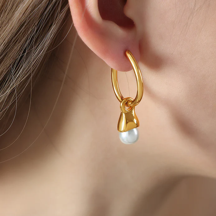 Two Wear Ways Hoop Dangle Pearl Earring