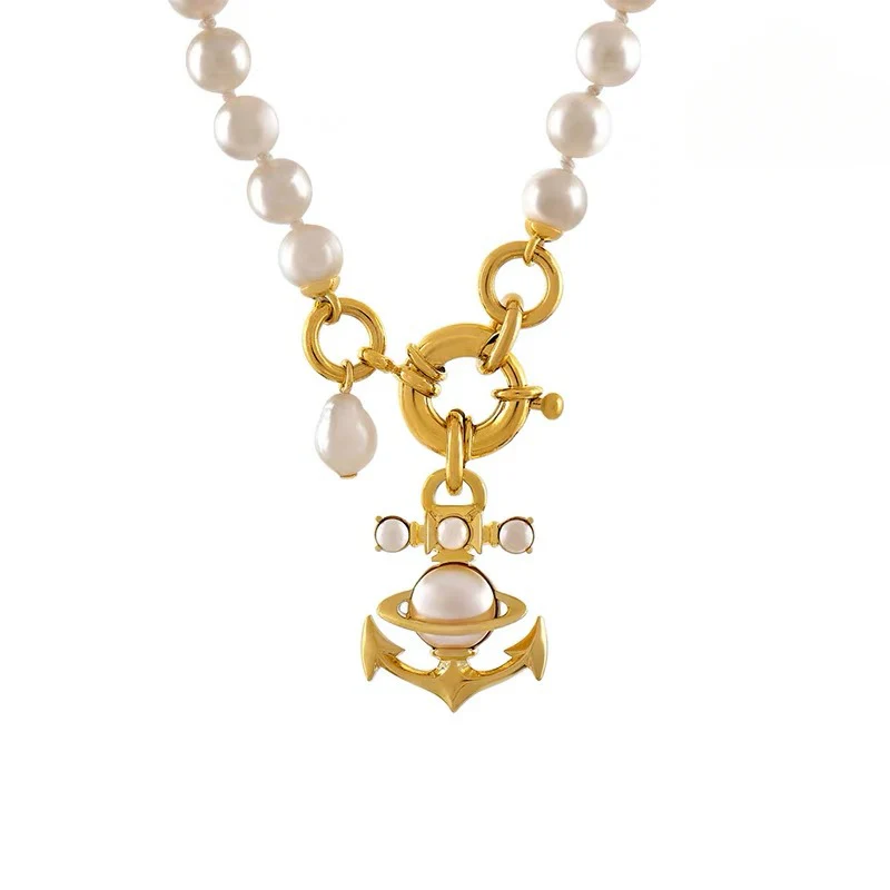 VIVI Anchor Saturn Pendant Pearl Necklace | Best Replica Jewelry™