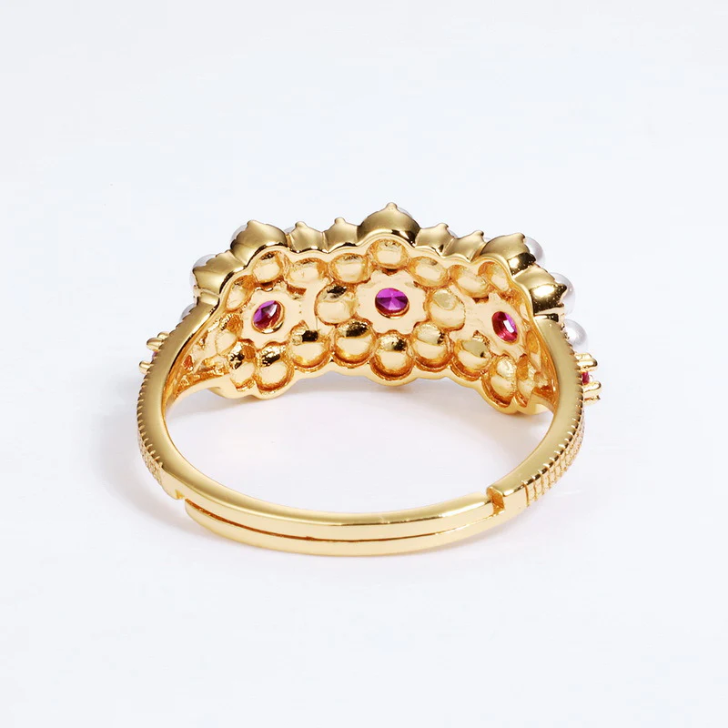 Red Corundum Flower Pearl Ring