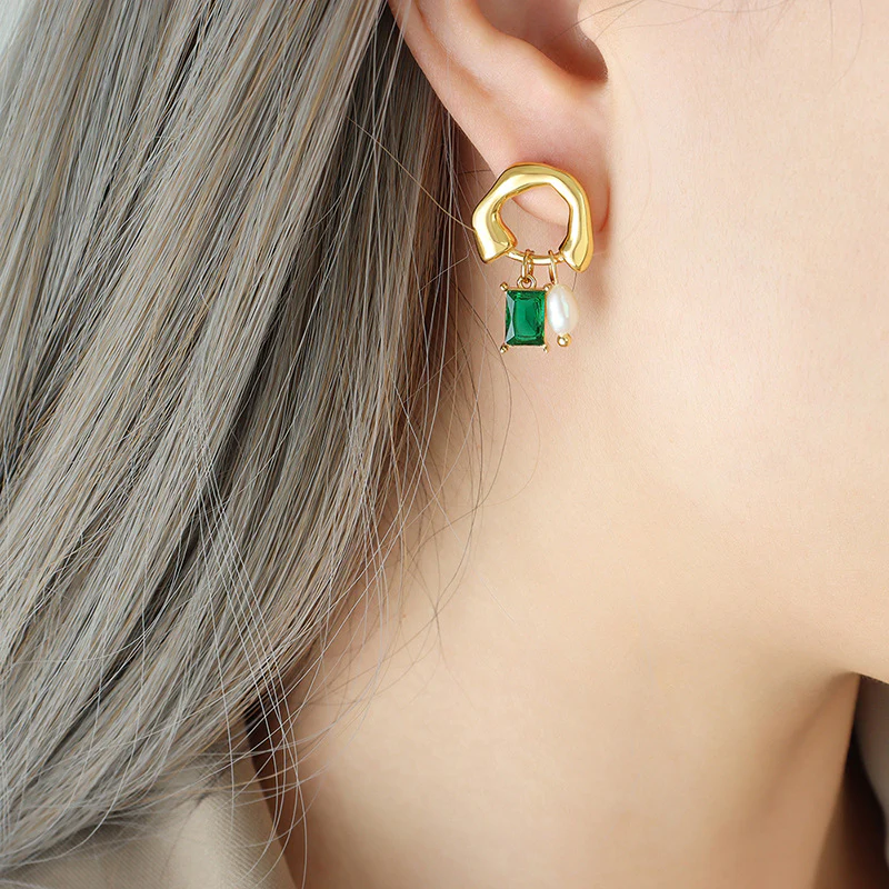 Emerald Geometric Earrings