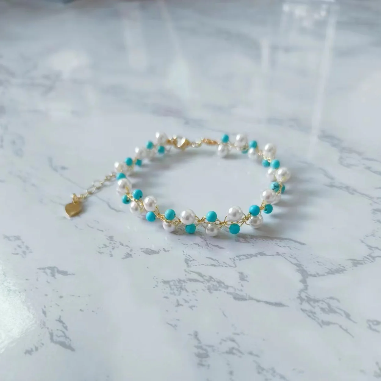 Handmade Turquoise And Pearl Bracelet