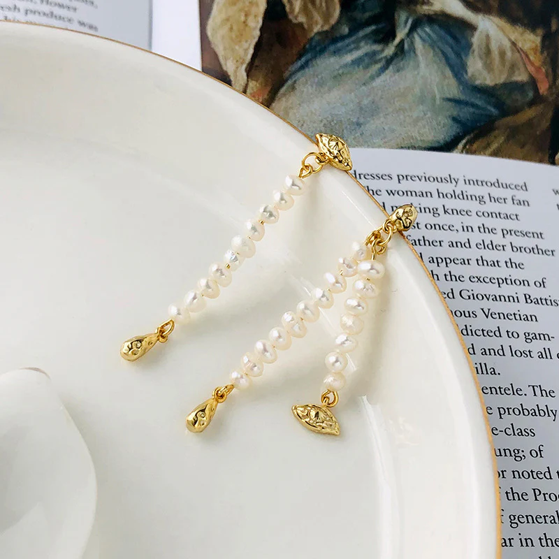 Asymmetrical Pearl String Earrings