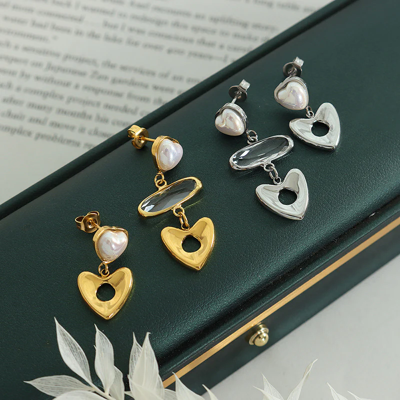 AB Style Asymmetrical Pearl Heart Earring