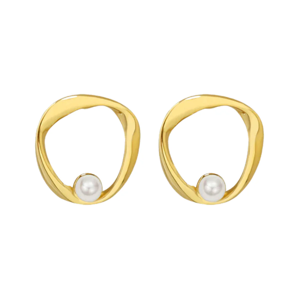 Simple Geometric Circle Earring With Pearl