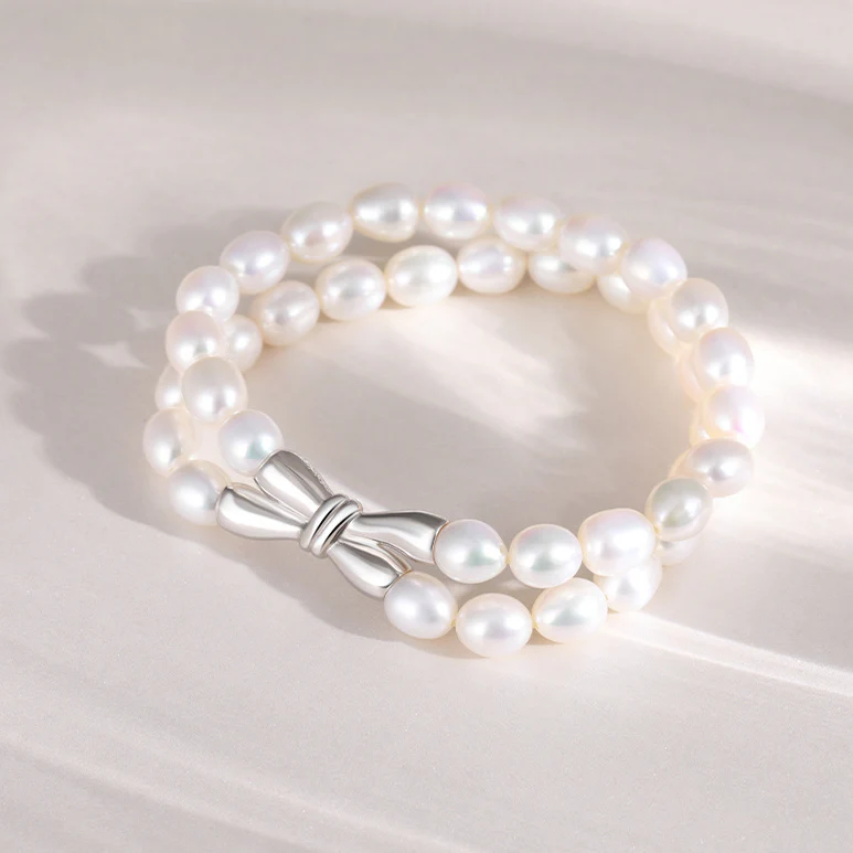Bow Knot Two Row Freshwater Pearl Bracelet