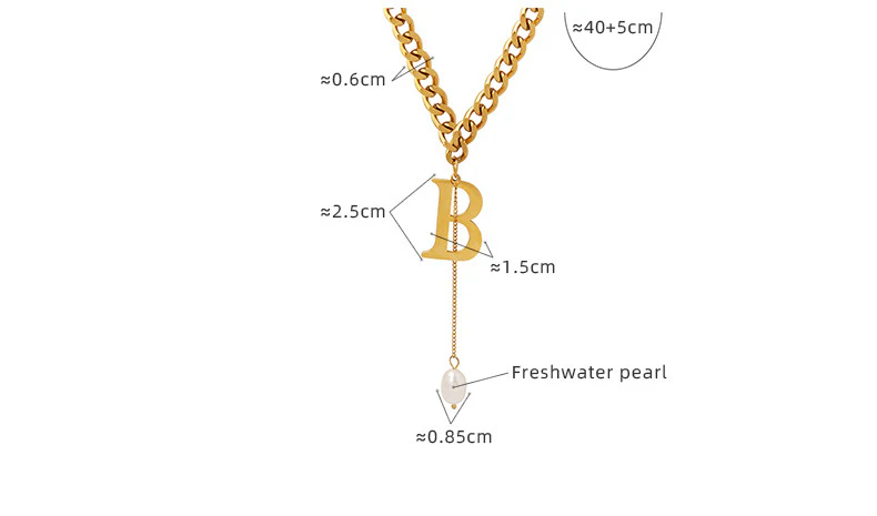 Letter B Pearl Drop Pendant Thick Flat O Chain Y Necklace