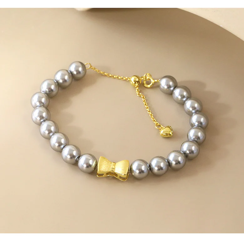 Pullable Bow Swarovski Grey Pearl Bracelet