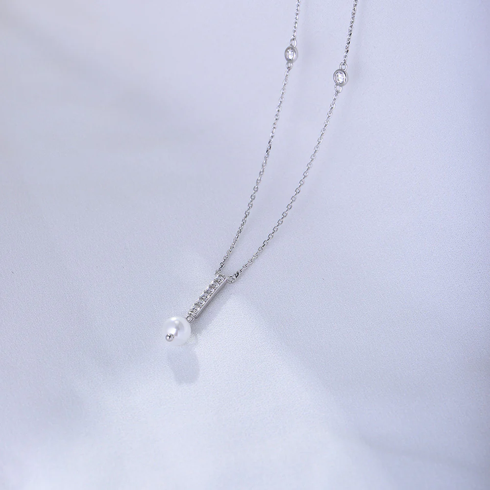 Zirconia Tassel Pearl Pendant Necklace