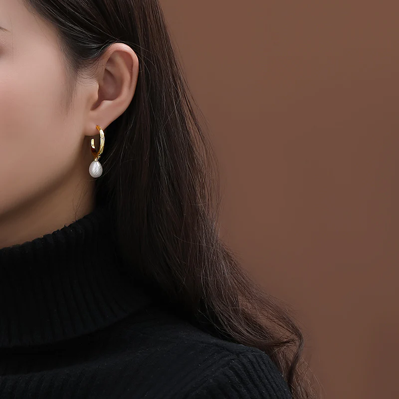 C Hoop Teardrop Pearl Earrings