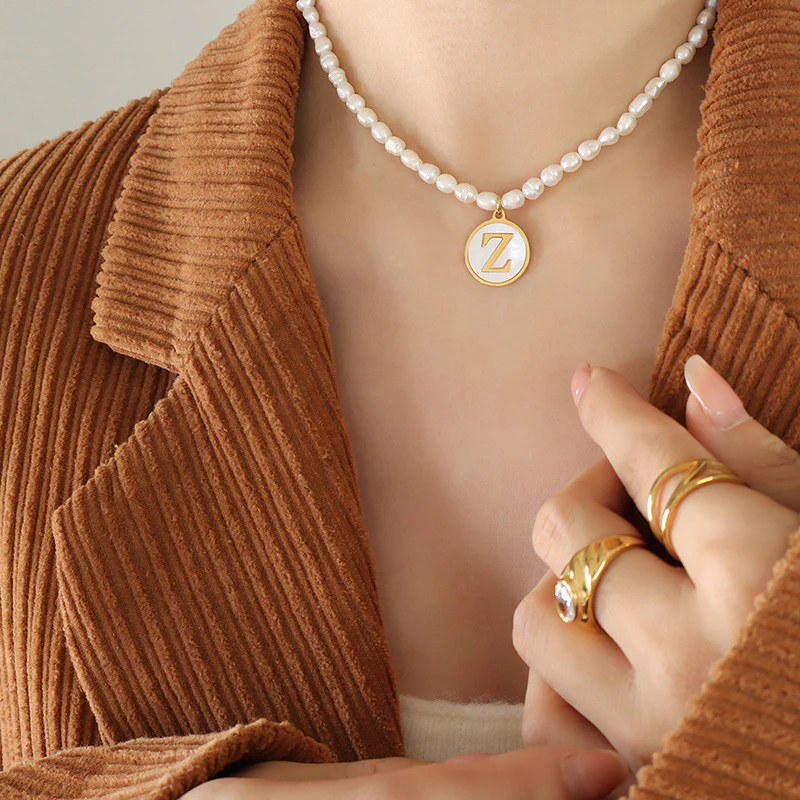 26 Initial Letter Pendant Freshwater Pearl Necklace
