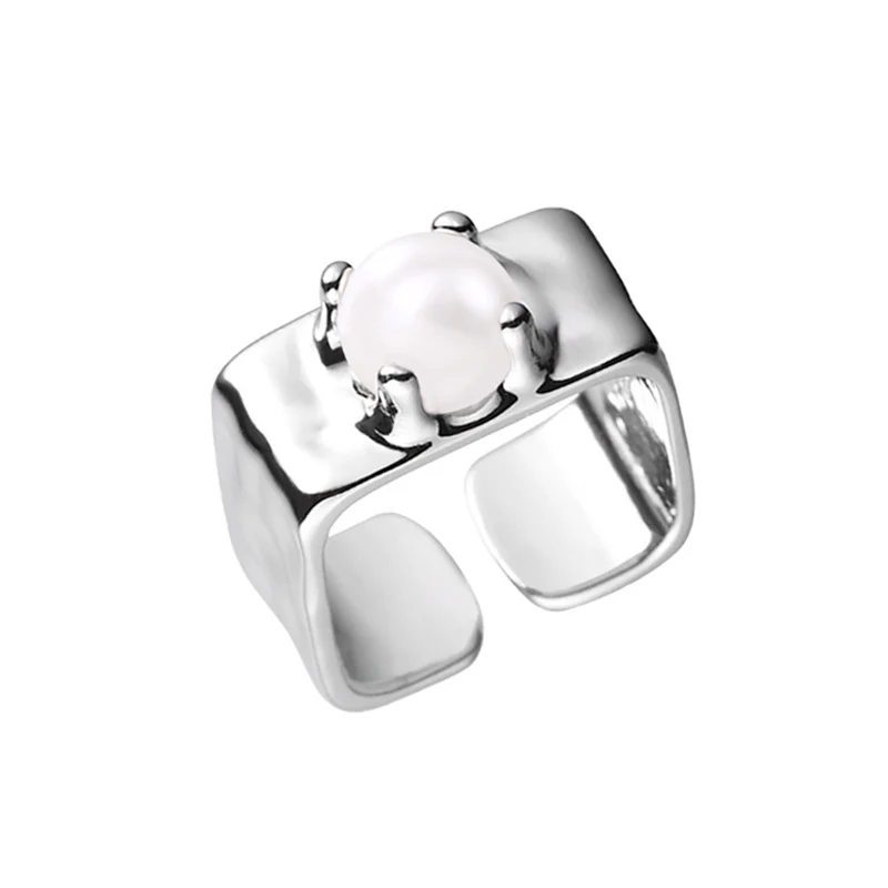 Wide Band Square Pearl Ring
