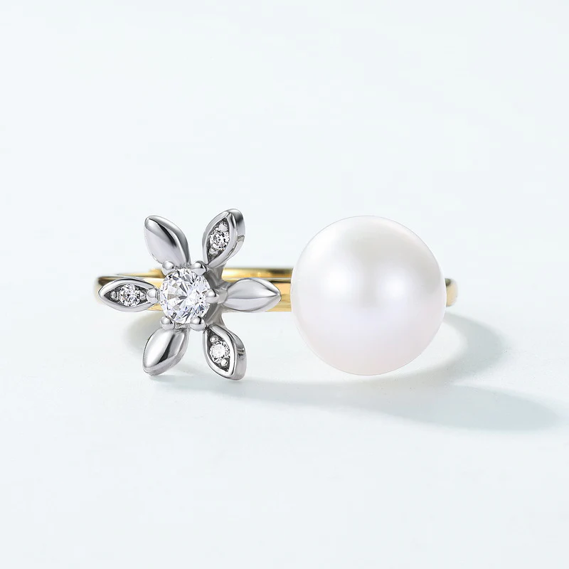 Orchid Flower and 8mm Pearl Ring