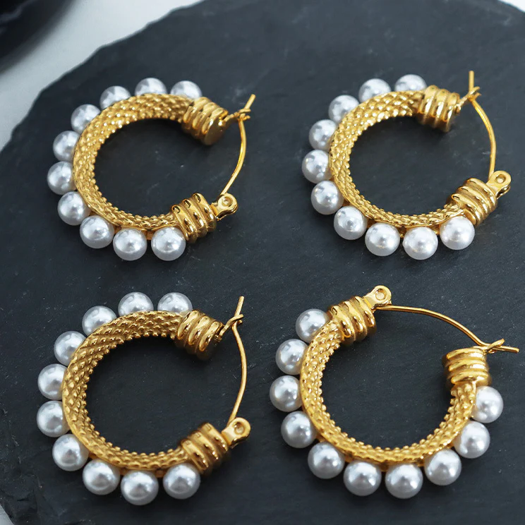 Round Hoop Pearl Earrings