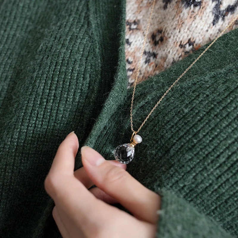 Crystal Perfume Bottle Pearl Pendant