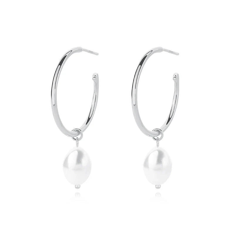 Gold Hoop Pearl Drop Earrings