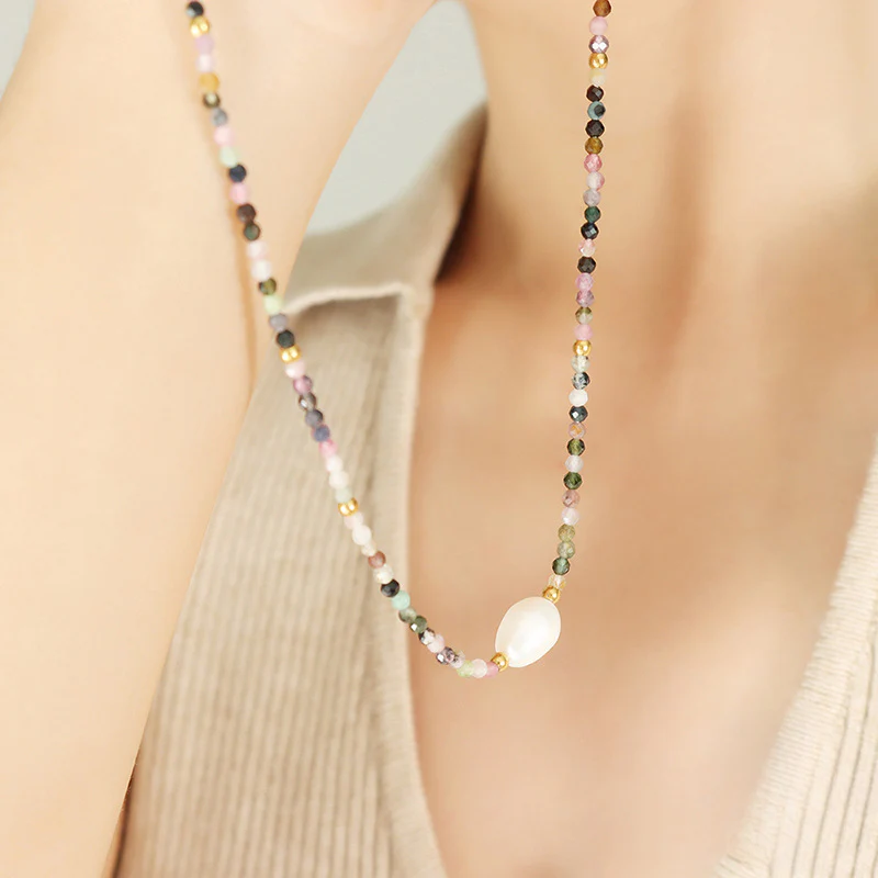 Freshwater Pearl and Tourmaline Necklace