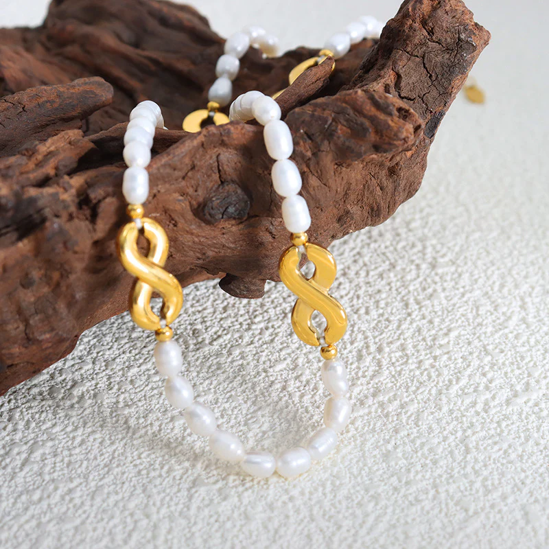 Infinity Clasp Stitching Freshwater Pearl Necklace
