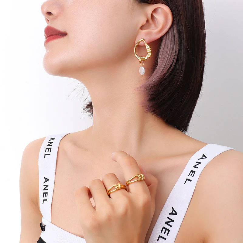 AB Asymmetrical Pearl and Chain Earrings