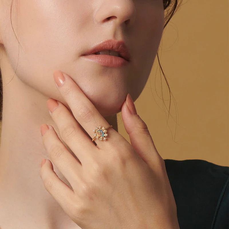 Teardrop Opal and Pearl Ring